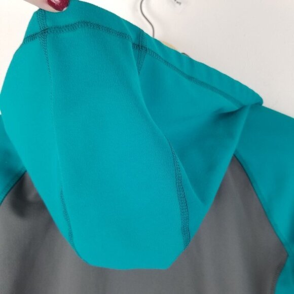 Lands' End Small 6-8 Full-zip Hooded Jacket‎ Gray Turquoise Color Block Zippered - Picture 8 of 9